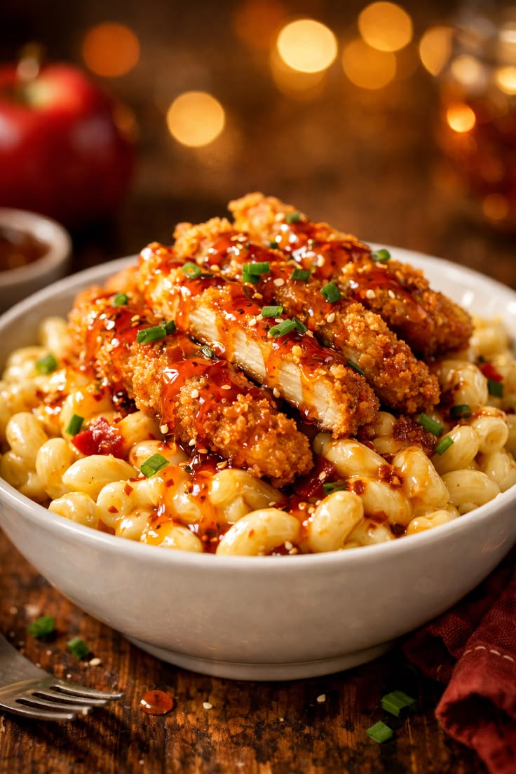 Four Cheese Mac and Cheese with Honey Pepper Chicken