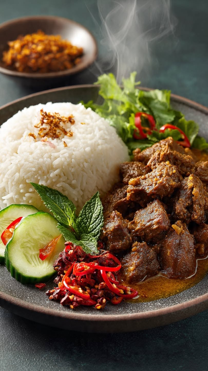 Nasi Lemak with Beef Rendang